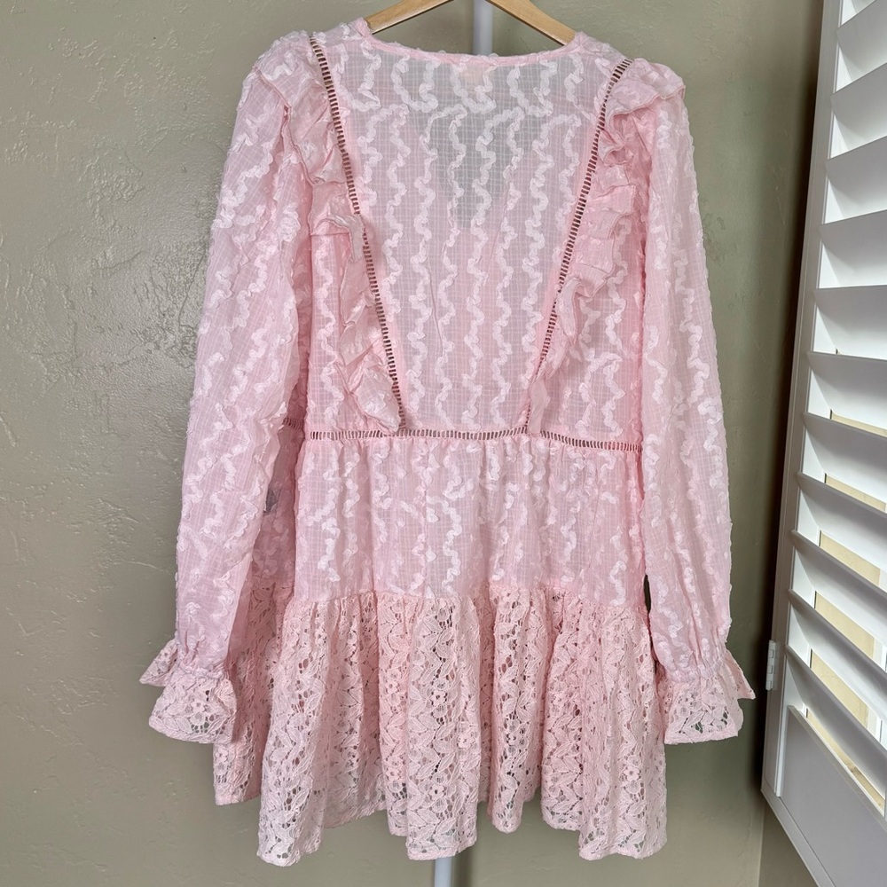 POL Pink Lace V-Neck Ruffle Babydoll Tunic - Picture 5 of 8